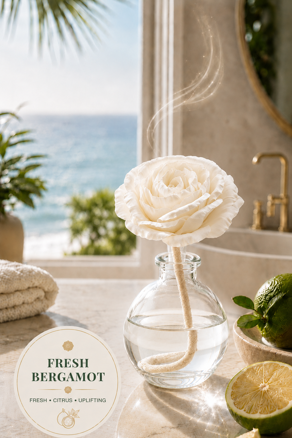 Fresh Bergamot Flower or Rose Diffuser – 3.4 fl oz (100 mL)