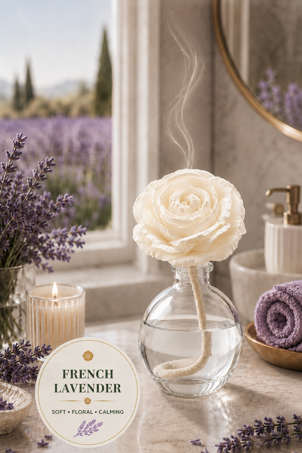 French Lavender Flower or Rose Diffuser – 3.4 fl oz (100 mL)