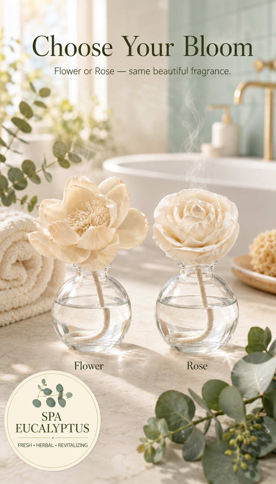 Spa Eucalyptus Flower or Rose Diffuser – 3.4 fl oz (100 mL)