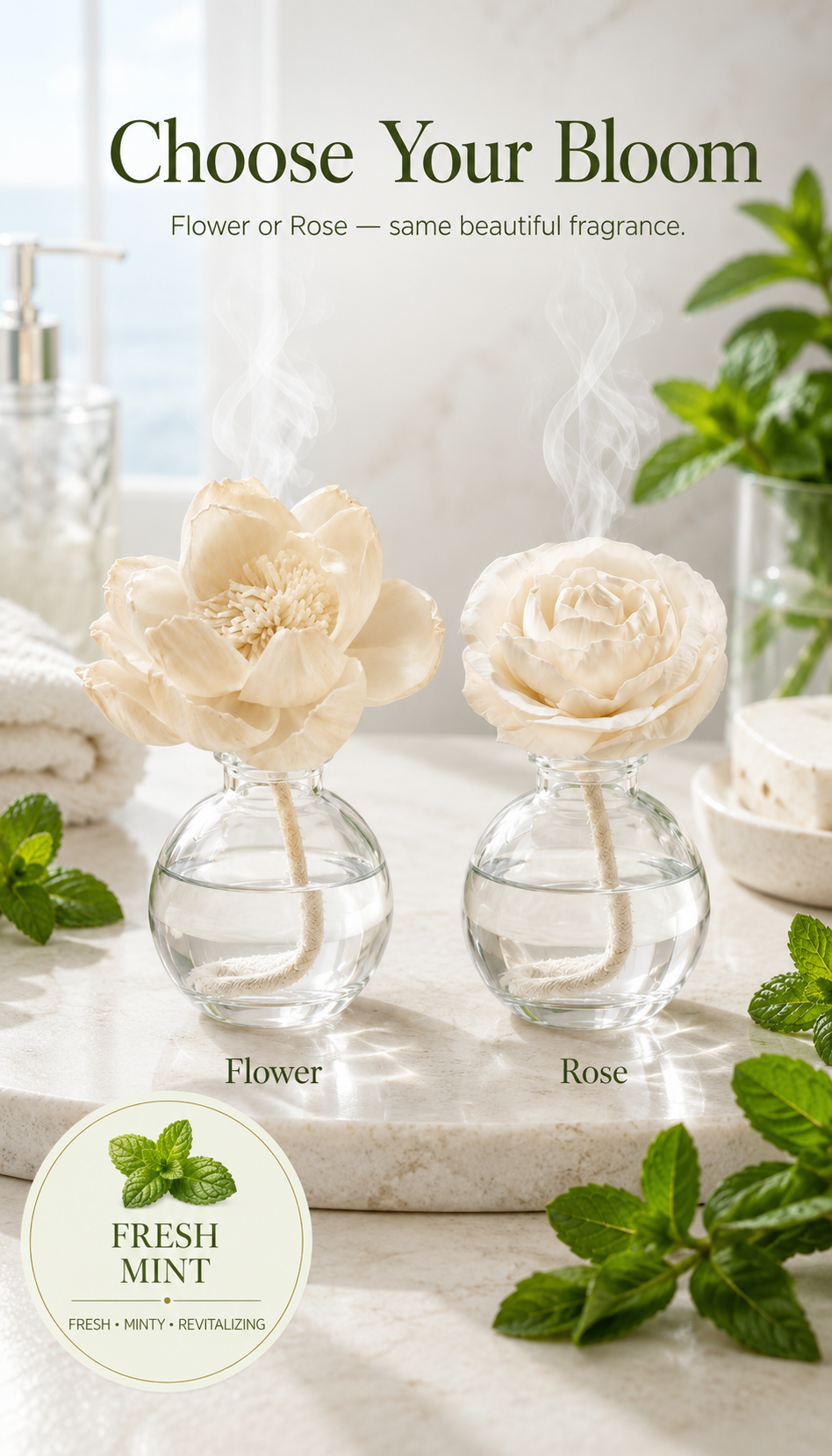 Fresh Mint Flower or Rose Diffuser – 3.4 fl oz (100 mL)