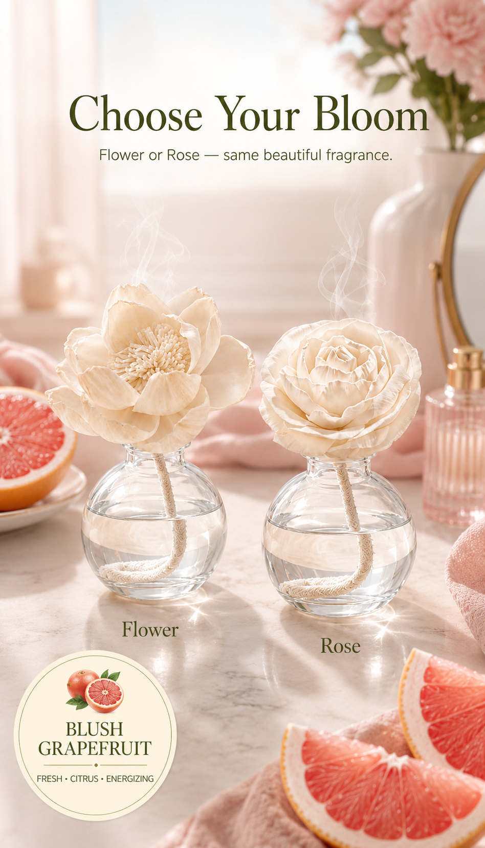 Blush Grapefruit Flower or Rose Diffuser – 3.4 fl oz (100 mL)