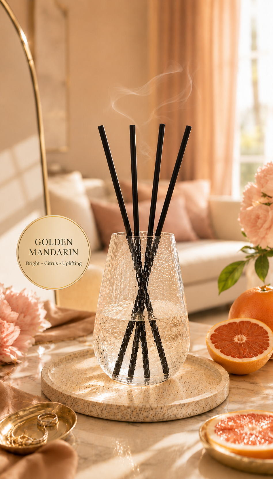 Golden Mandarin Signature Reed Diffuser for Large Spaces – 34 fl oz (1 L)
