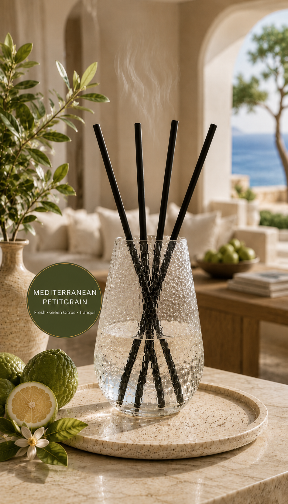 Mediterranean Petitgrain Signature Reed Diffuser for Large Spaces – 34 fl oz (1 L)