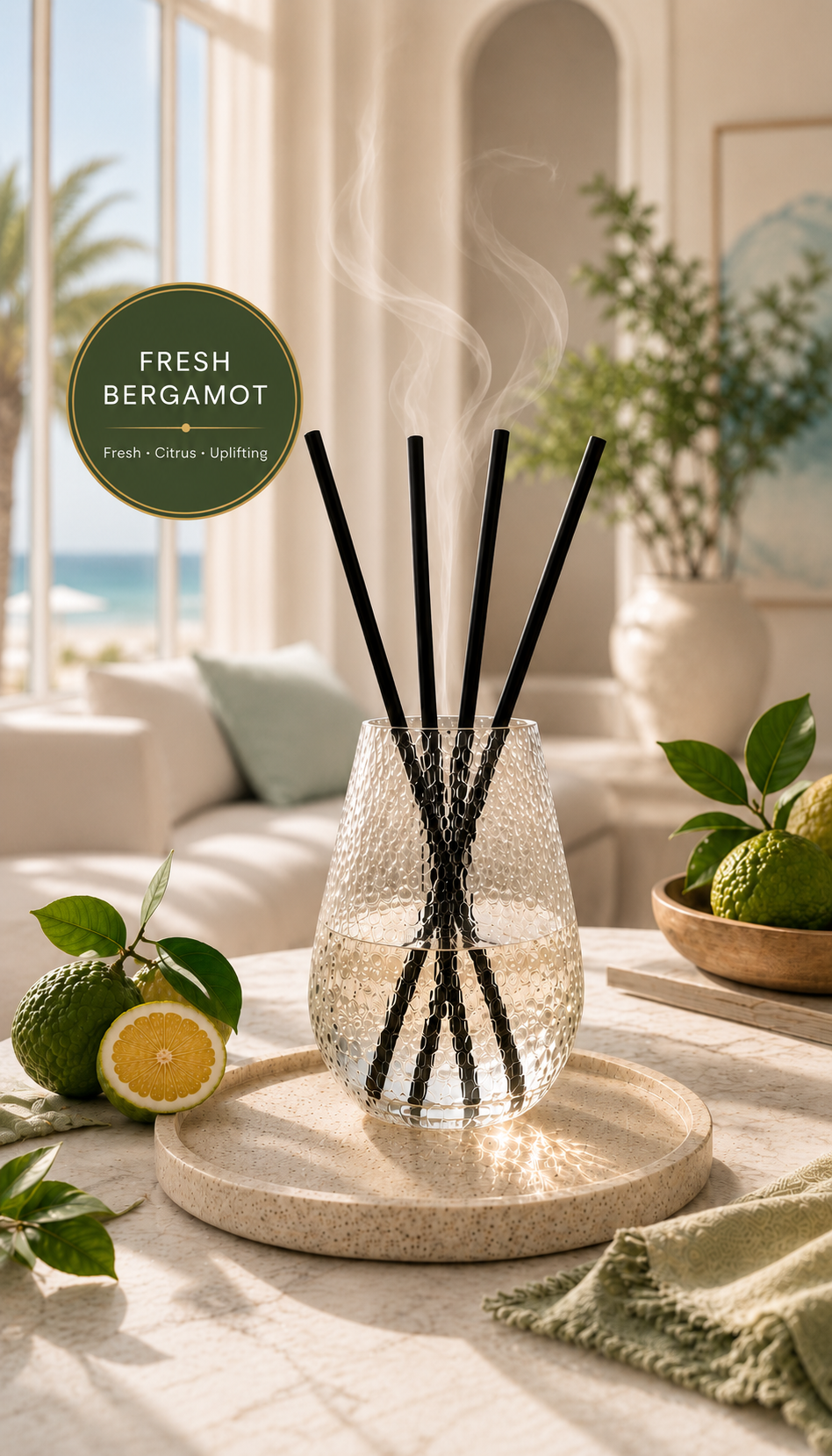 Fresh Bergamot Signature Reed Diffuser for Large Spaces – 34 fl oz (1 L)